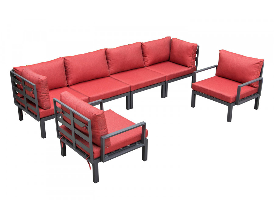 LeisureMod Hamilton 6-Piece Aluminum Patio Conversation Set with Cushions - Red