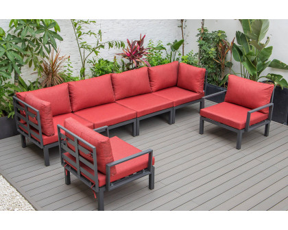 LeisureMod Hamilton 6-Piece Aluminum Patio Conversation Set with Cushions - Red