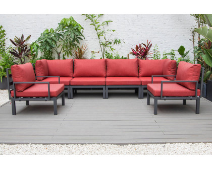 LeisureMod Hamilton 6-Piece Aluminum Patio Conversation Set with Cushions - Red