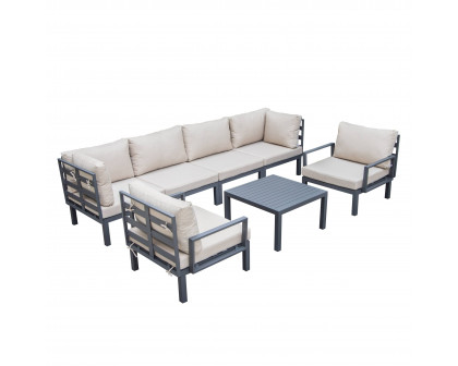 LeisureMod Hamilton 7-Piece Aluminum Patio Conversation Set with Coffee Table And Cushions