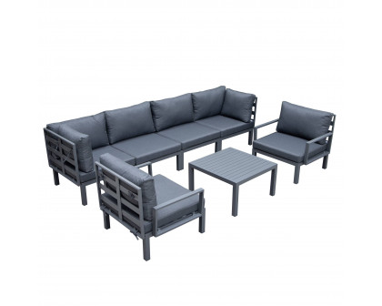 LeisureMod Hamilton 7-Piece Aluminum Patio Conversation Set with Coffee Table And Cushions