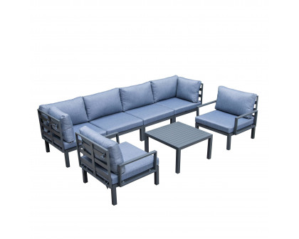 LeisureMod Hamilton 7-Piece Aluminum Patio Conversation Set with Coffee Table And Cushions