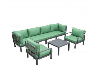 LeisureMod Hamilton 7-Piece Aluminum Patio Conversation Set with Coffee Table And Cushions