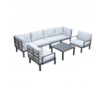 LeisureMod Hamilton 7-Piece Aluminum Patio Conversation Set with Coffee Table And Cushions