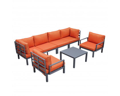 LeisureMod Hamilton 7-Piece Aluminum Patio Conversation Set with Coffee Table And Cushions