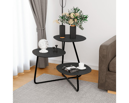 LeisureMod Hazelton Multi-Top End Tables With Manufactured Wood Top And Powder Coated Steel Frame - Black