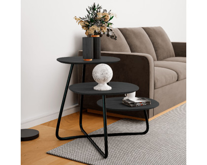 LeisureMod Hazelton Multi-Top End Tables With Manufactured Wood Top And Powder Coated Steel Frame - Black