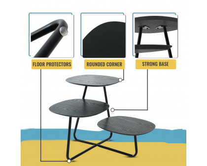 LeisureMod Hazelton Multi-Top End Tables With Manufactured Wood Top And Powder Coated Steel Frame - Black