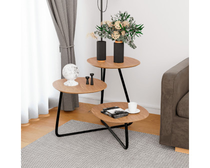 LeisureMod Hazelton Multi-Top End Tables With Manufactured Wood Top And Powder Coated Steel Frame - Natural Wood