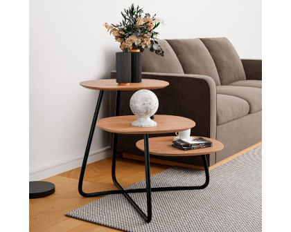 LeisureMod Hazelton Multi-Top End Tables With Manufactured Wood Top And Powder Coated Steel Frame - Natural Wood