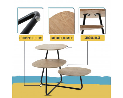 LeisureMod Hazelton Multi-Top End Tables With Manufactured Wood Top And Powder Coated Steel Frame - Natural Wood