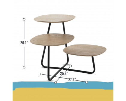 LeisureMod Hazelton Multi-Top End Tables With Manufactured Wood Top And Powder Coated Steel Frame - Natural Wood