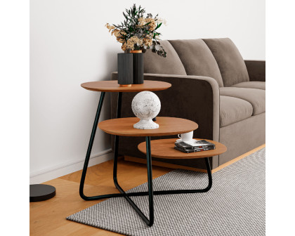 LeisureMod Hazelton Multi-Top End Tables With Manufactured Wood Top And Powder Coated Steel Frame - Walnut