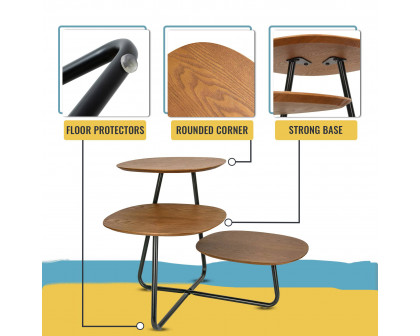 LeisureMod Hazelton Multi-Top End Tables With Manufactured Wood Top And Powder Coated Steel Frame - Walnut