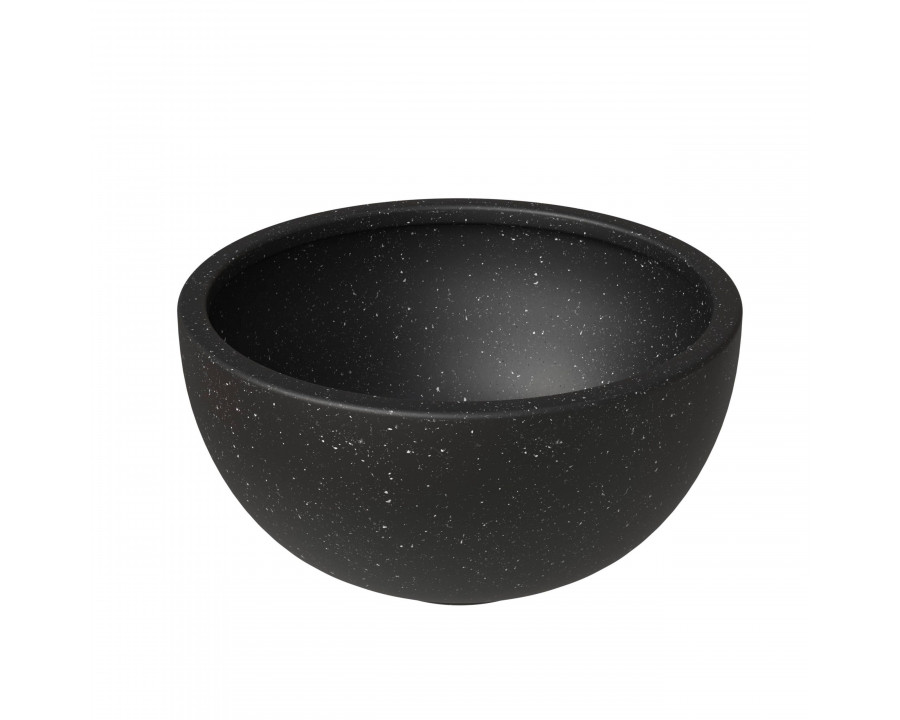 LeisureMod Iris Modern 12" Round Planter Pot in Fiberstone and Clay - Black