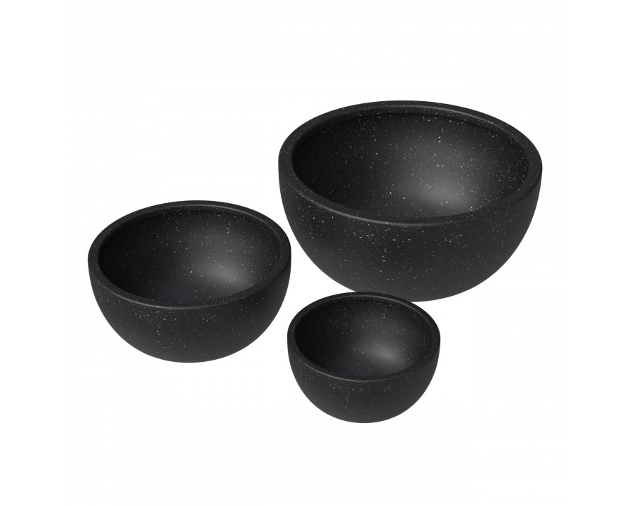 LeisureMod Iris Modern Round Planters Pot in Fiberstone and Clay (Set of 3) - Black