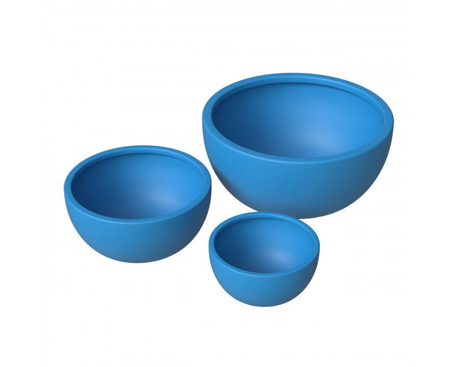 LeisureMod Iris Modern Round Planters Pot in Fiberstone and Clay (Set of 3) - Blue