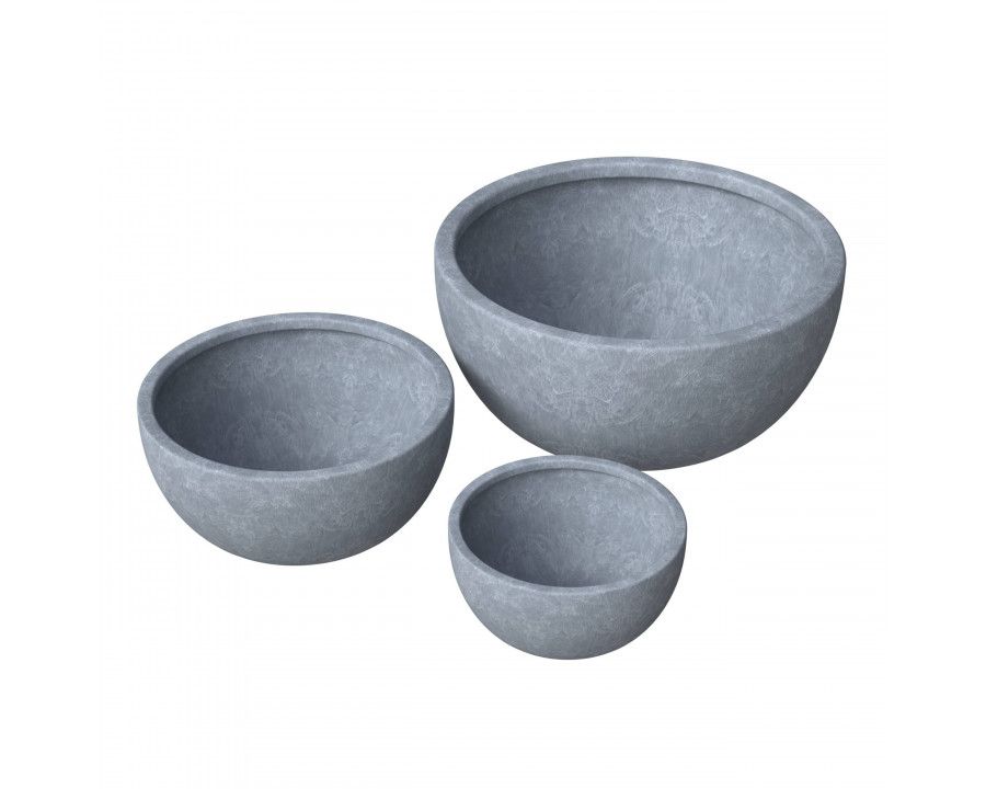 LeisureMod Iris Modern Round Planters Pot in Fiberstone and Clay (Set of 3)