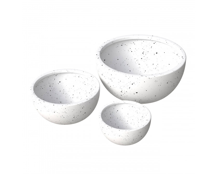 LeisureMod Iris Modern Round Planters Pot in Fiberstone and Clay (Set of 3) - White