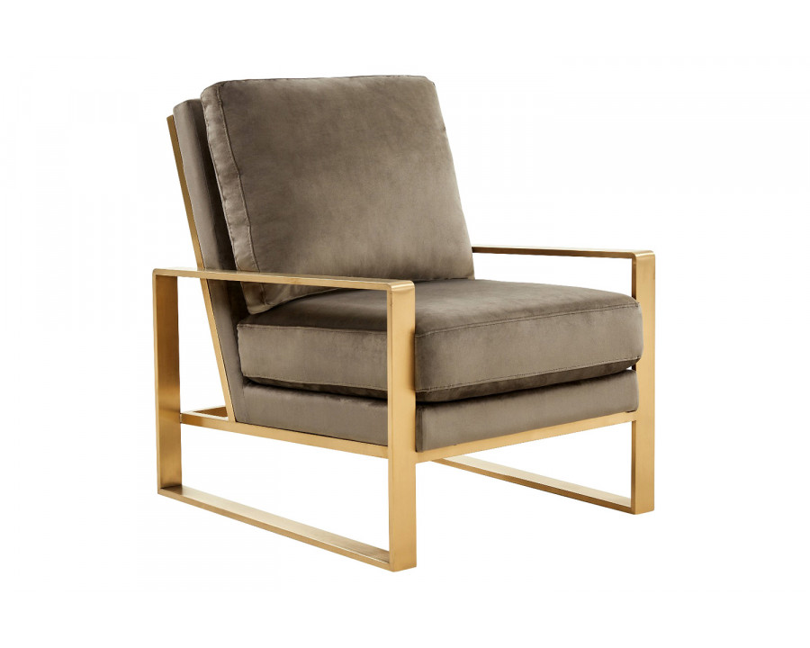 LeisureMod Jefferson Velvet Design Accent Armchair with Gold Brass Finish Frame - Dark Gray