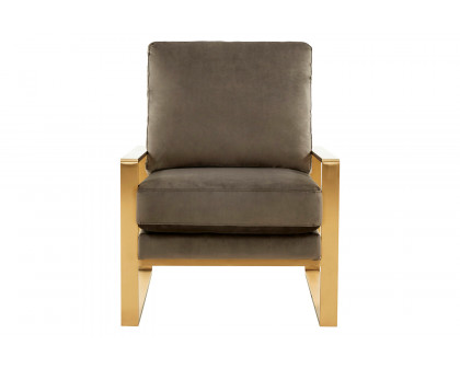 LeisureMod Jefferson Velvet Design Accent Armchair with Gold Brass Finish Frame - Dark Gray