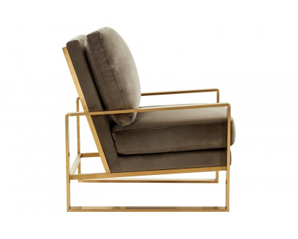 LeisureMod Jefferson Velvet Design Accent Armchair with Gold Brass Finish Frame - Dark Gray