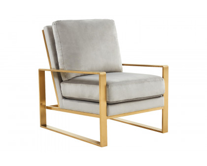 LeisureMod Jefferson Velvet Design Accent Armchair with Gold Brass Finish Frame