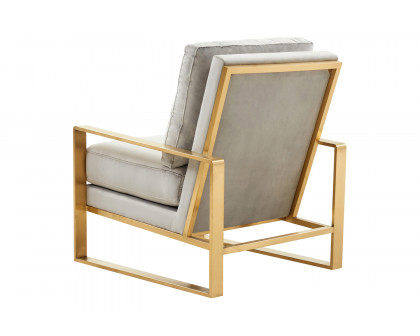 LeisureMod Jefferson Velvet Design Accent Armchair with Gold Brass Finish Frame - Light Gray