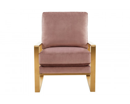 LeisureMod Jefferson Velvet Design Accent Armchair with Gold Brass Finish Frame - Pink