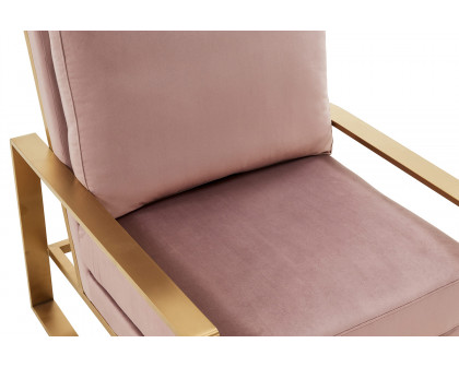 LeisureMod Jefferson Velvet Design Accent Armchair with Gold Brass Finish Frame - Pink