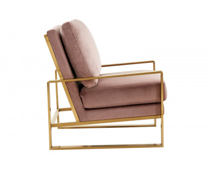 LeisureMod Jefferson Velvet Design Accent Armchair with Gold Brass Finish Frame - Pink