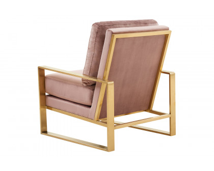 LeisureMod Jefferson Velvet Design Accent Armchair with Gold Brass Finish Frame - Pink