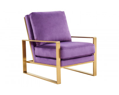 LeisureMod Jefferson Velvet Design Accent Armchair with Gold Brass Finish Frame