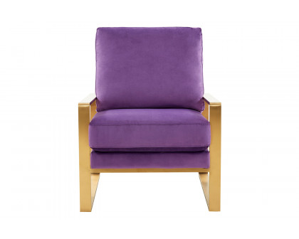 LeisureMod Jefferson Velvet Design Accent Armchair with Gold Brass Finish Frame - Purple