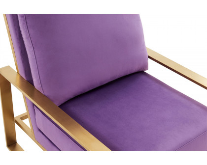 LeisureMod Jefferson Velvet Design Accent Armchair with Gold Brass Finish Frame - Purple