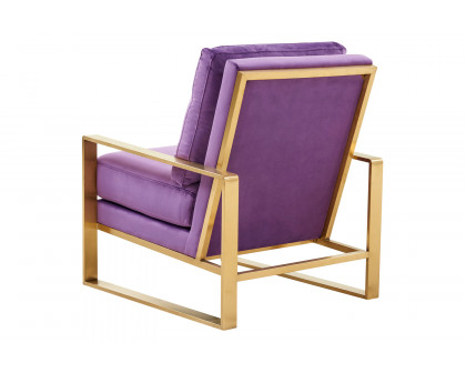 LeisureMod Jefferson Velvet Design Accent Armchair with Gold Brass Finish Frame - Purple