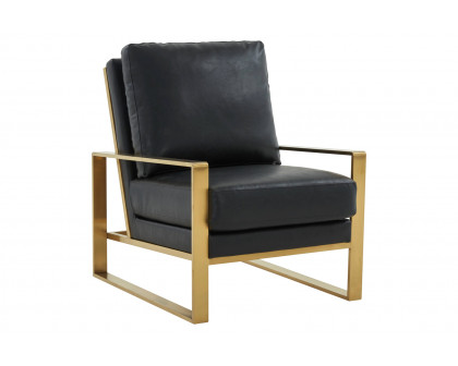 LeisureMod Jefferson Leather Modern Design Accent Armchair With Elegant Gold Frame