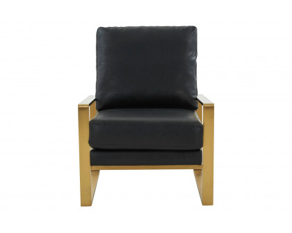 LeisureMod Jefferson Leather Modern Design Accent Armchair With Elegant Gold Frame - Black