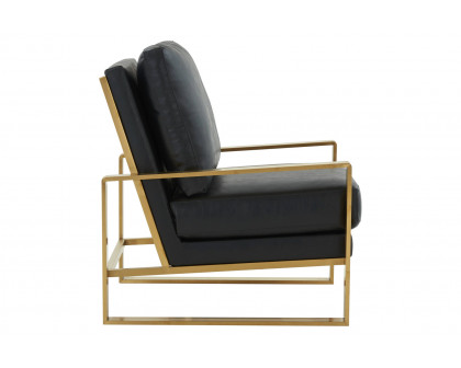 LeisureMod Jefferson Leather Modern Design Accent Armchair With Elegant Gold Frame - Black