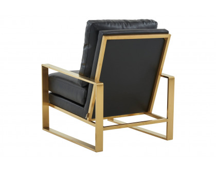 LeisureMod Jefferson Leather Modern Design Accent Armchair With Elegant Gold Frame - Black