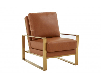 LeisureMod Jefferson Leather Modern Design Accent Armchair With Elegant Gold Frame