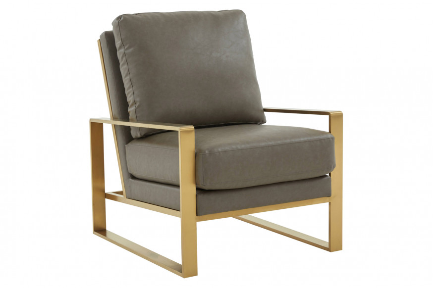 LeisureMod™ Jefferson Leather Modern Design Accent Armchair With Elegant Gold Frame - Gray