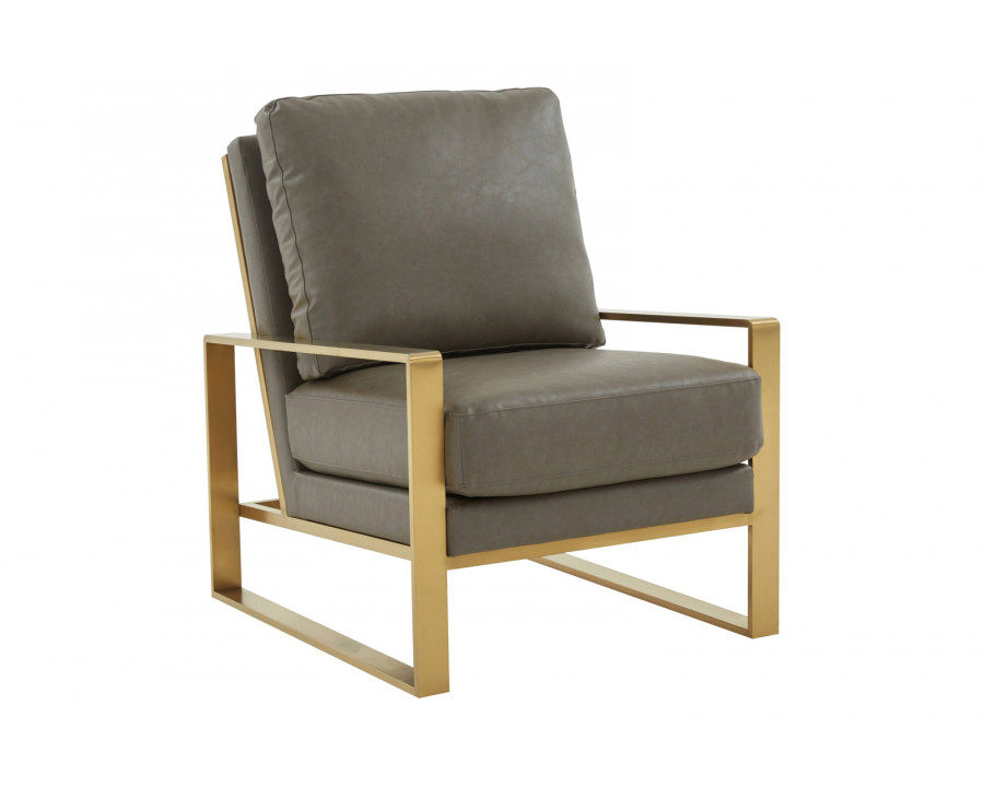 LeisureMod Jefferson Leather Modern Design Accent Armchair With Elegant Gold Frame