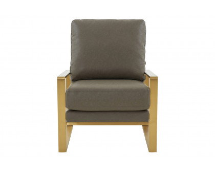 LeisureMod™ Jefferson Leather Modern Design Accent Armchair With Elegant Gold Frame - Gray