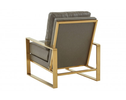 LeisureMod™ Jefferson Leather Modern Design Accent Armchair With Elegant Gold Frame - Gray