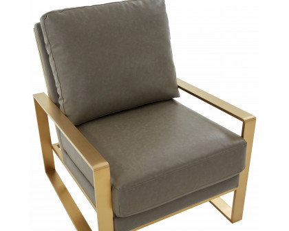 LeisureMod™ Jefferson Leather Modern Design Accent Armchair With Elegant Gold Frame - Gray