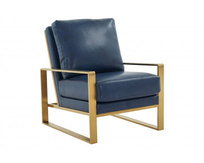 LeisureMod Jefferson Leather Modern Design Accent Armchair With Elegant Gold Frame