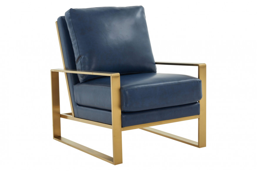 LeisureMod™ Jefferson Leather Modern Design Accent Armchair With Elegant Gold Frame - Navy Blue