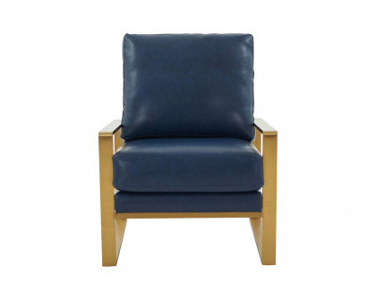 LeisureMod™ Jefferson Leather Modern Design Accent Armchair With Elegant Gold Frame - Navy Blue