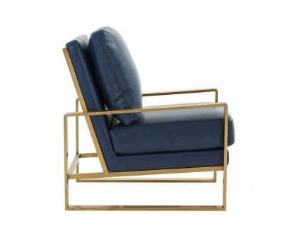 LeisureMod™ Jefferson Leather Modern Design Accent Armchair With Elegant Gold Frame - Navy Blue